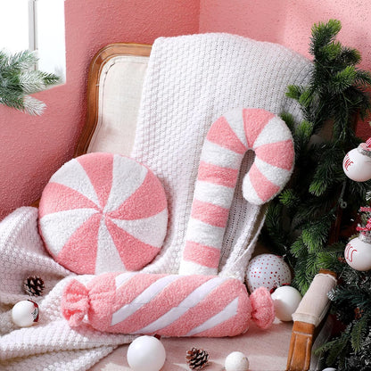 3 Pcs Christmas Pink Throw Pillows, Candy Shapes