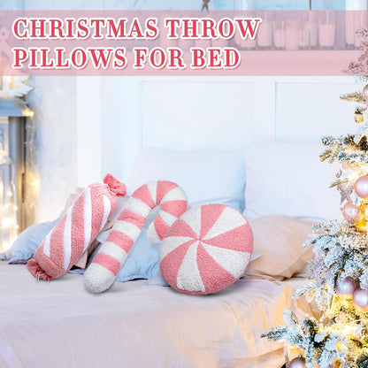 3 Pcs Christmas Pink Throw Pillows, Candy Shapes