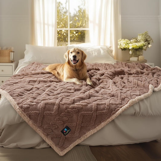 Luciphia Waterproof Pet Blanket, Liquid Pee Proof Dog Blankets for Sofa Bed Couch, Reversible Sherpa Fleece Furniture Protector Cover for Small Medium Large Dogs Cats,Khaki X-Large（85" x 57"）