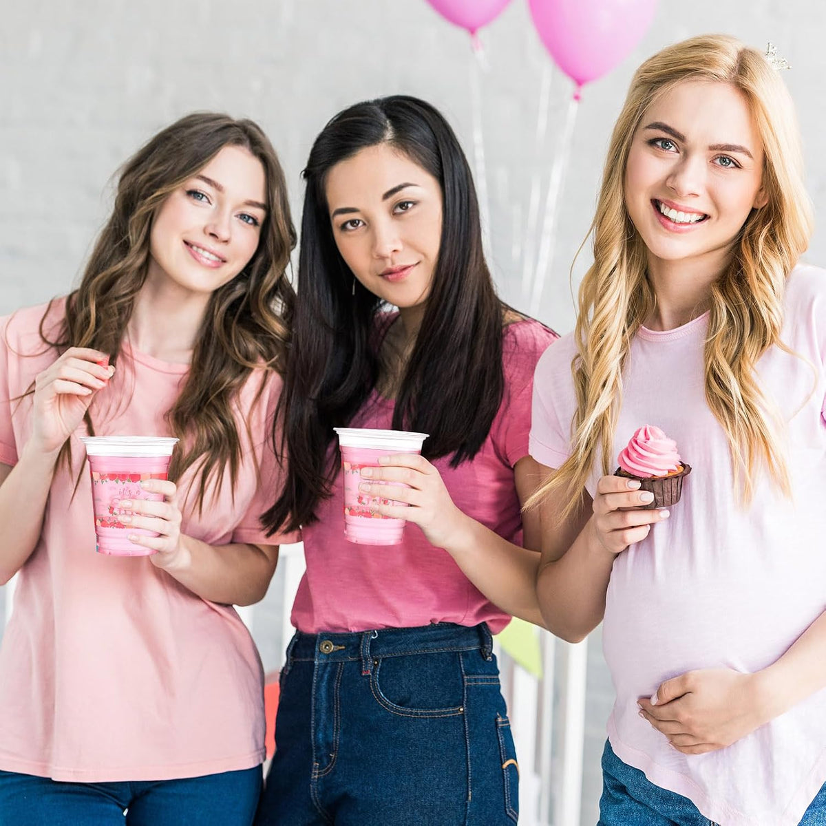 60 Pack Floral Baby Shower Cups 12 oz It's a Girl Pink Floral Disposable Clear Plastic Drinking Cups for Baby Shower Gender Reveal Birthday Party Decorations Supplies