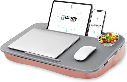 Lap Desk | Portable Laptop Desk & Stand – Fits Up to 17 inch – Washable Cushion, Built-in Phone Holder – for Bed, Couch, Sofa, Floor – Writing, Reading, Home Office – Large, Pink