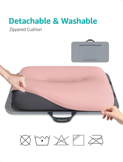 Lap Desk | Portable Laptop Desk & Stand – Fits Up to 17 inch – Washable Cushion, Built-in Phone Holder – for Bed, Couch, Sofa, Floor – Writing, Reading, Home Office – Large, Pink