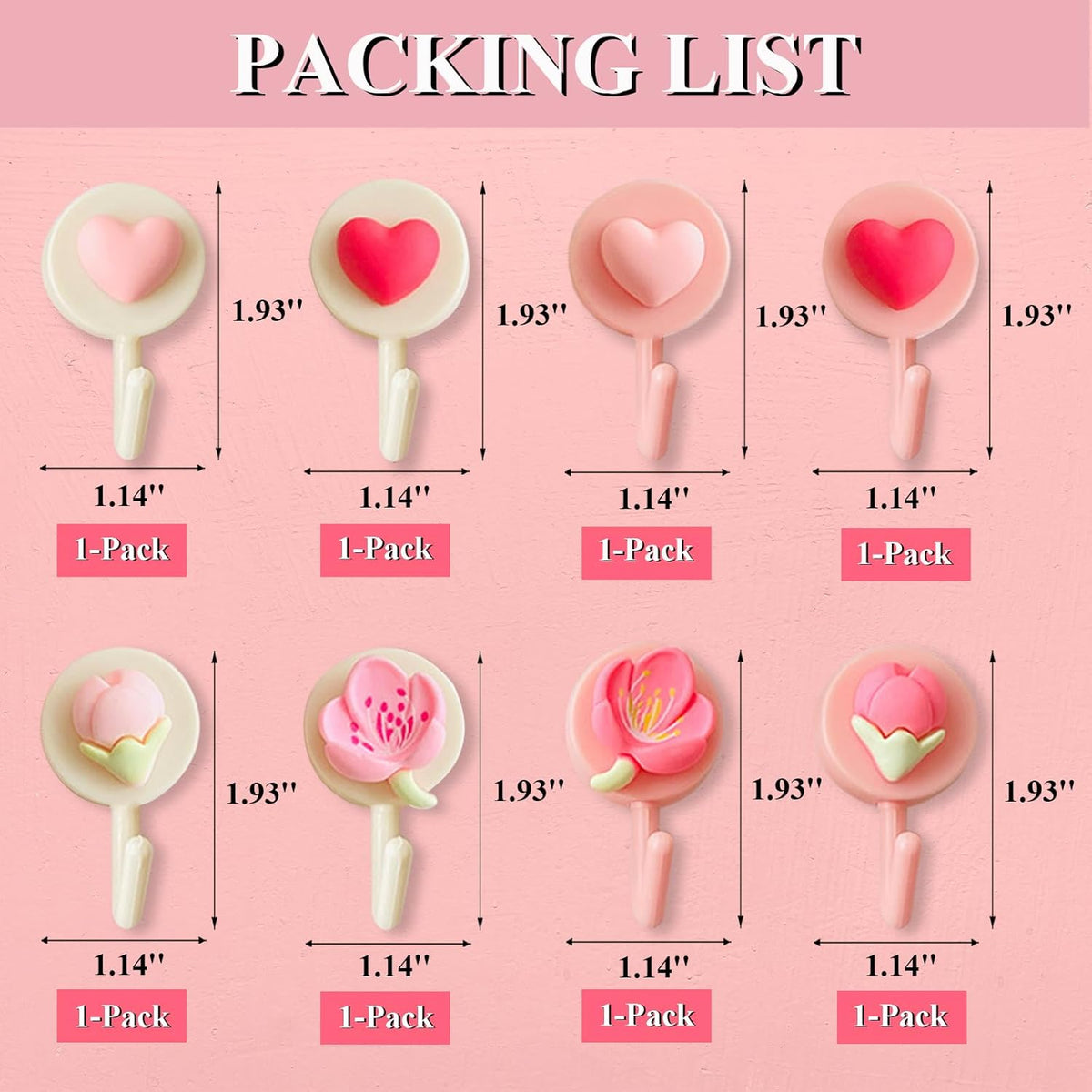 8 Pcs Cute Wall Hooks Adhesive for Hanging Lightweight Items
