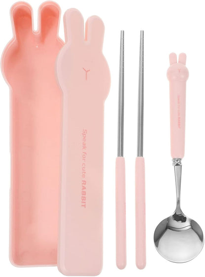 Portable Tableware Set with Spoon and Chopsticks in Cartoon Case Reusable Utensil Kit for Travel Picnic and Lunch Box Compact 8.18 Inch