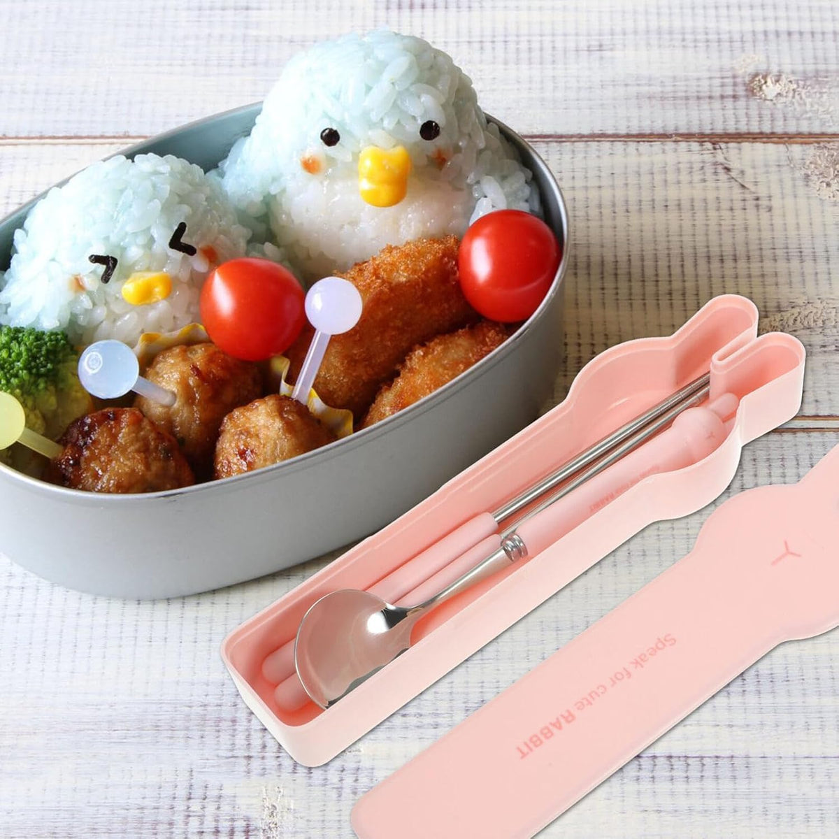 Portable Tableware Set with Spoon and Chopsticks in Cartoon Case Reusable Utensil Kit for Travel Picnic and Lunch Box Compact 8.18 Inch