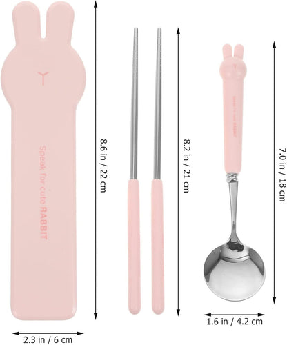 Portable Tableware Set with Spoon and Chopsticks in Cartoon Case Reusable Utensil Kit for Travel Picnic and Lunch Box Compact 8.18 Inch