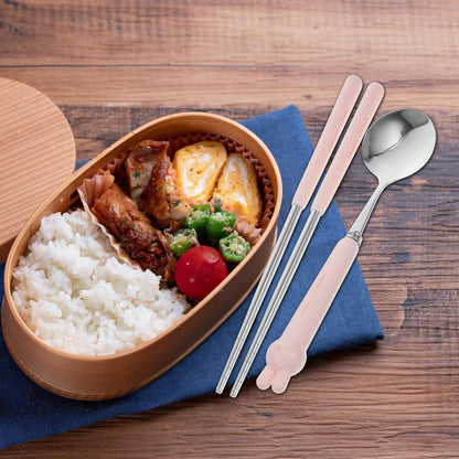 Portable Tableware Set with Spoon and Chopsticks in Cartoon Case Reusable Utensil Kit for Travel Picnic and Lunch Box Compact 8.18 Inch