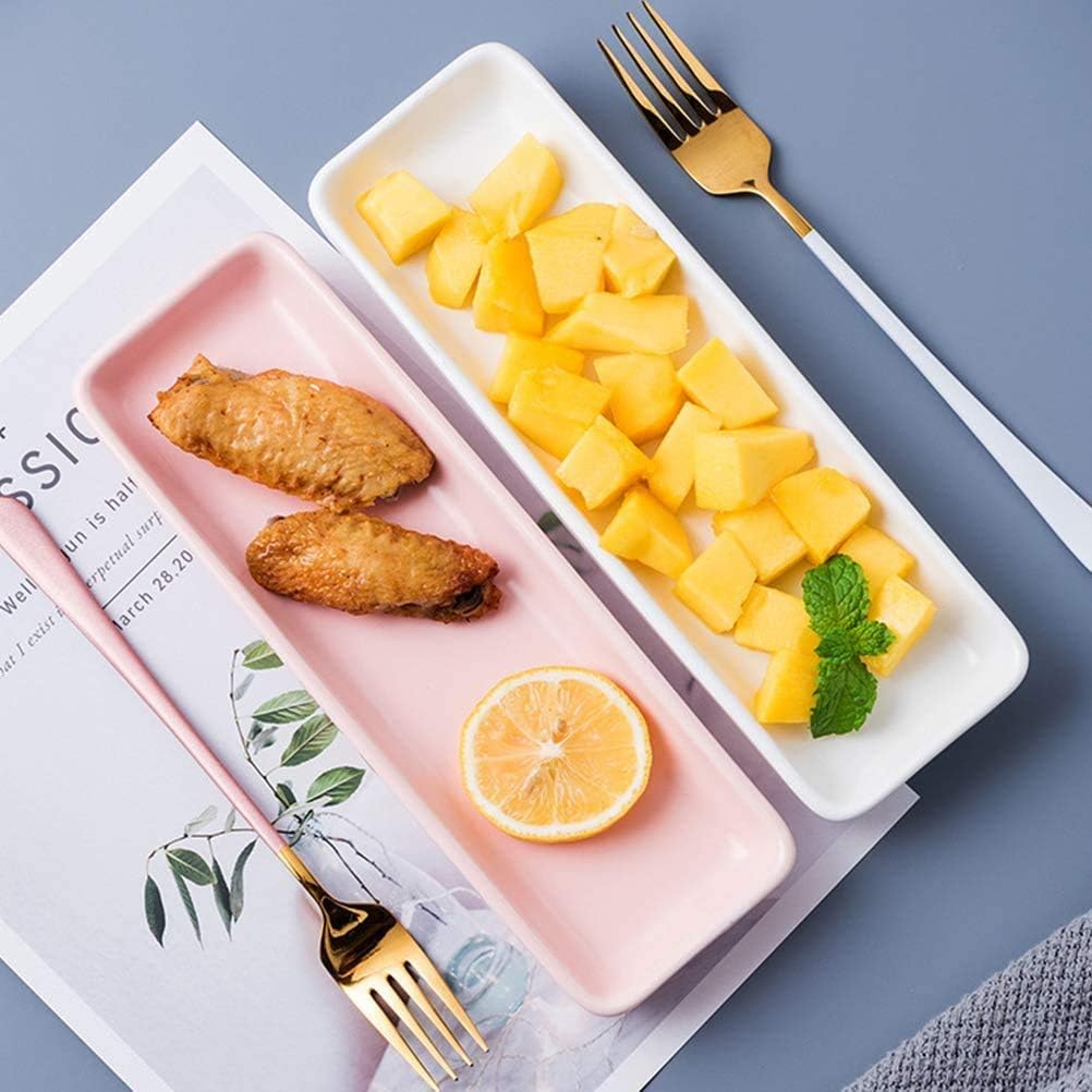 Rectangular Tray Sushi Plate Ceramic Tapas Serving Plate Ceramics Snack Tableware Tray - Pink