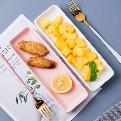 Rectangular Tray Sushi Plate Ceramic Tapas Serving Plate Ceramics Snack Tableware Tray - Pink