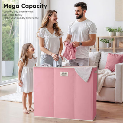 180L 3-Section Laundry Hamper with Lid, Extra Large Dirty Clothes Basket with Sturdy Handles for Laundry Room & Bedroom - Durable Organizer for Sorting Laundry