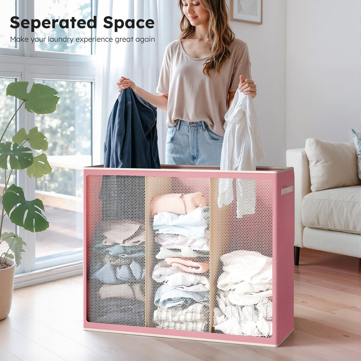 180L 3-Section Laundry Hamper with Lid, Extra Large Dirty Clothes Basket with Sturdy Handles for Laundry Room & Bedroom - Durable Organizer for Sorting Laundry