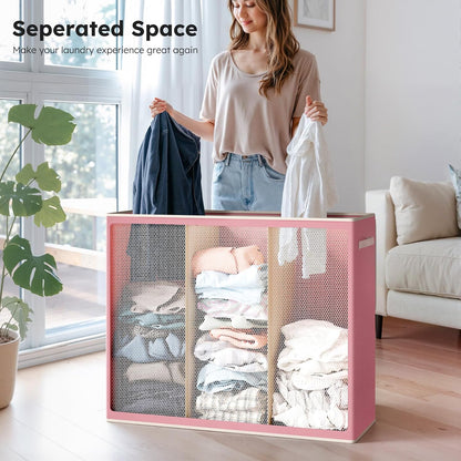 180L 3-Section Laundry Hamper with Lid, Extra Large Dirty Clothes Basket with Sturdy Handles for Laundry Room & Bedroom - Durable Organizer for Sorting Laundry