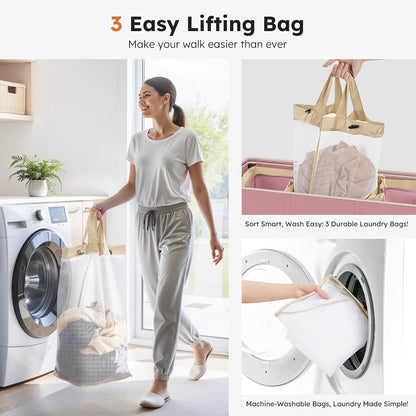 180L 3-Section Laundry Hamper with Lid, Extra Large Dirty Clothes Basket with Sturdy Handles for Laundry Room & Bedroom - Durable Organizer for Sorting Laundry
