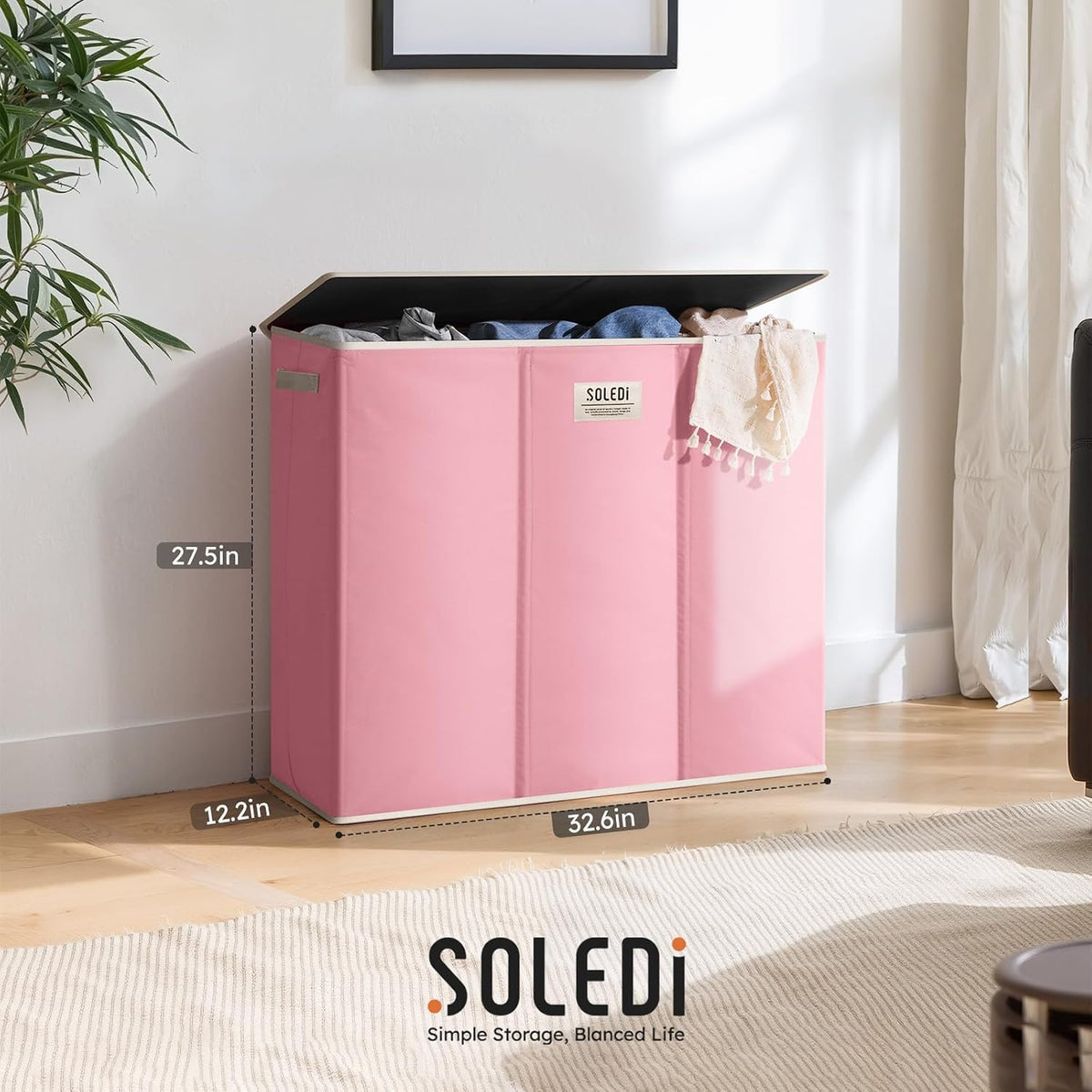 180L 3-Section Laundry Hamper with Lid, Extra Large Dirty Clothes Basket with Sturdy Handles for Laundry Room & Bedroom - Durable Organizer for Sorting Laundry