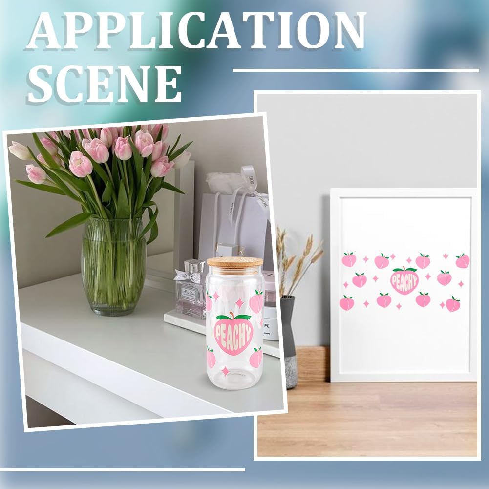 8Pcs 8 Styles Cup Wraps Transfer Sticker Glass Cups Decals Bulk Transparent Plastic Lemon Peach Bear Panda Hearts Honey Comb Waterproof Stickers Wrap for Tumblers Wood Decoration DIY Crafts