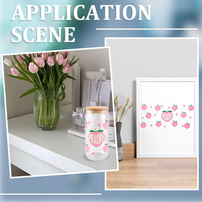 8Pcs 8 Styles Cup Wraps Transfer Sticker Glass Cups Decals Bulk Transparent Plastic Lemon Peach Bear Panda Hearts Honey Comb Waterproof Stickers Wrap for Tumblers Wood Decoration DIY Crafts