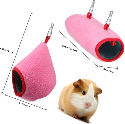 Winter Pink Cotton Pet Sleeping Bed and Resting Tunnel for Mini Small Animals, Comfortable and Soft Protection Bed Cave Nest Hideout for Small Pets in Pet's Home