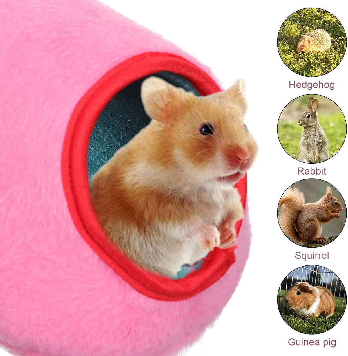 Winter Pink Cotton Pet Sleeping Bed and Resting Tunnel for Mini Small Animals, Comfortable and Soft Protection Bed Cave Nest Hideout for Small Pets in Pet's Home