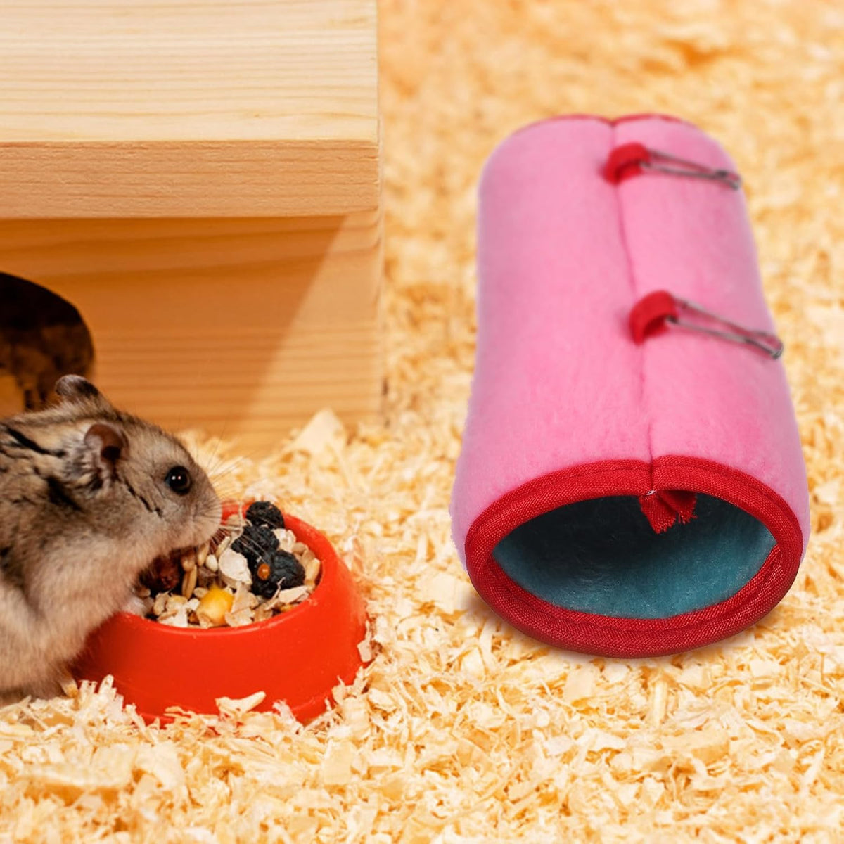 Winter Pink Cotton Pet Sleeping Bed and Resting Tunnel for Mini Small Animals, Comfortable and Soft Protection Bed Cave Nest Hideout for Small Pets in Pet's Home