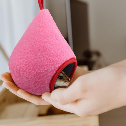 Winter Pink Cotton Pet Sleeping Bed and Resting Tunnel for Mini Small Animals, Comfortable and Soft Protection Bed Cave Nest Hideout for Small Pets in Pet's Home