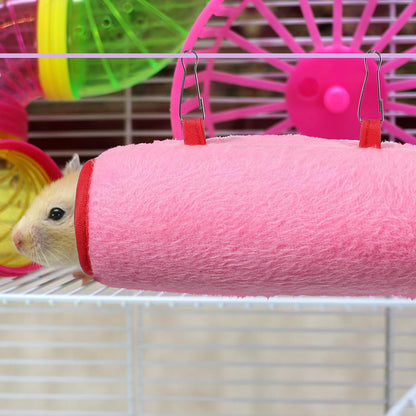 Winter Pink Cotton Pet Sleeping Bed and Resting Tunnel for Mini Small Animals, Comfortable and Soft Protection Bed Cave Nest Hideout for Small Pets in Pet's Home