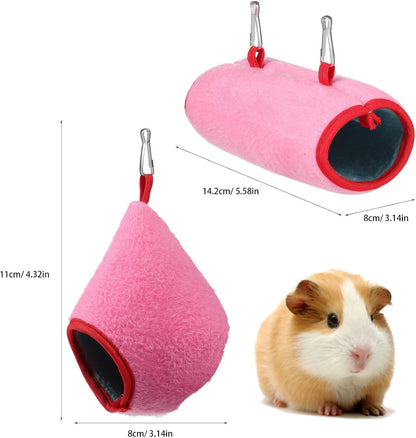 Winter Pink Cotton Pet Sleeping Bed and Resting Tunnel for Mini Small Animals, Comfortable and Soft Protection Bed Cave Nest Hideout for Small Pets in Pet's Home