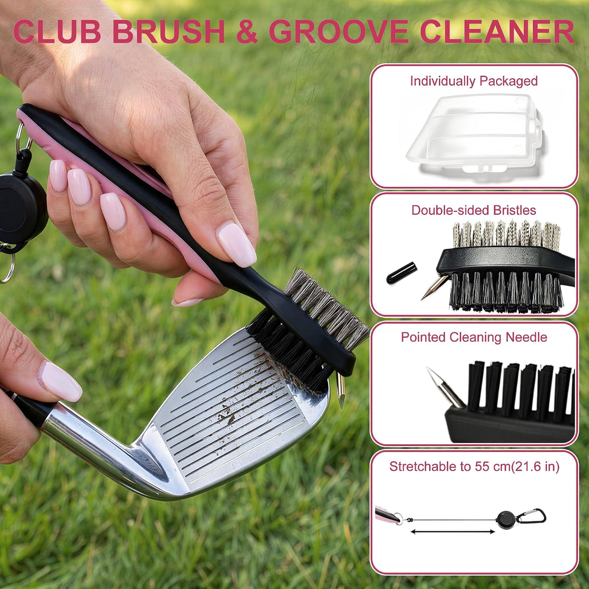 18 Pcs Golf Accessories for Women – Includes Golf Ball Bag with Hook, Brush, Towel, Divot Tool, Stroke Counter, Pink Golf Tees & Distance Card – Pink Golf Kit for Female Golfers