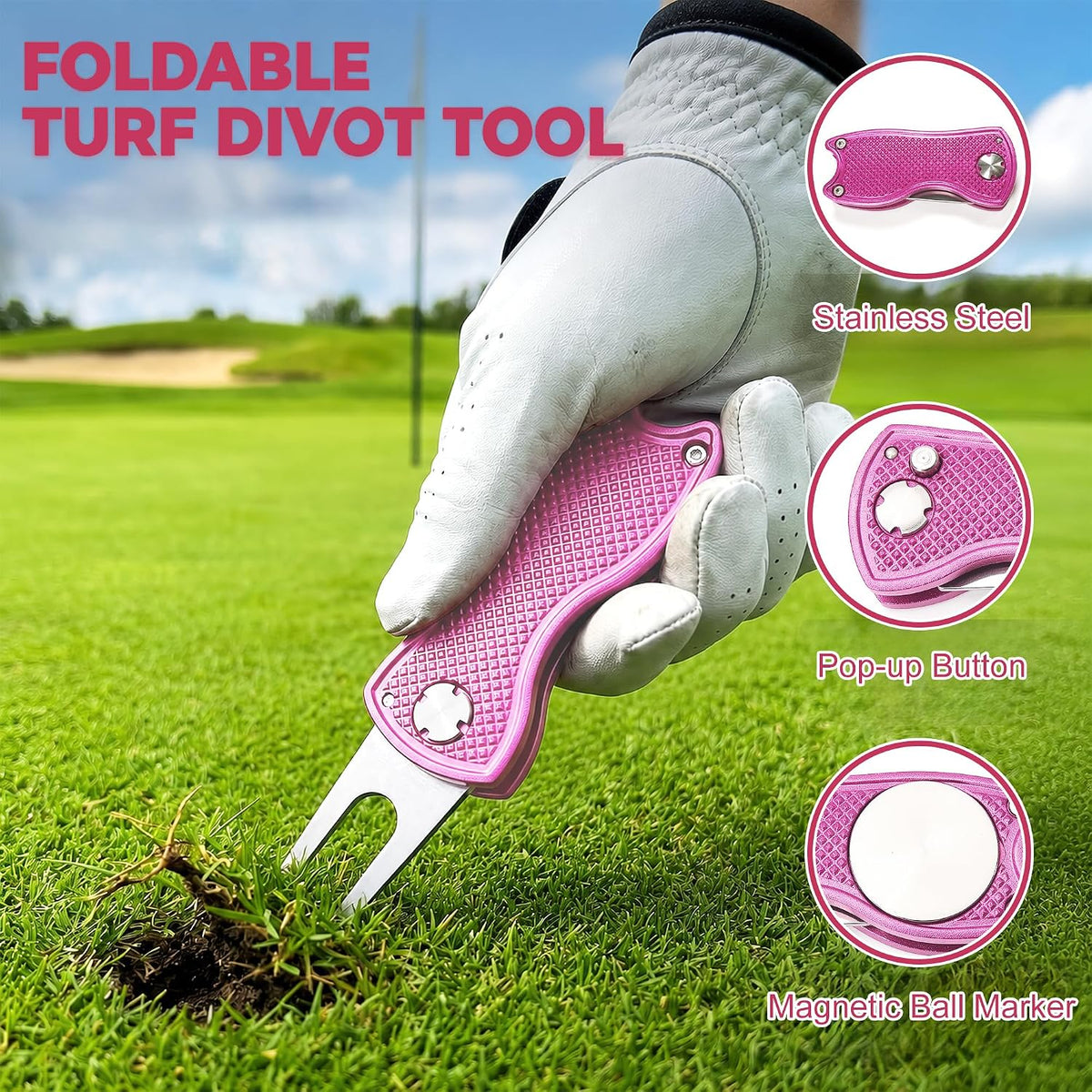 18 Pcs Golf Accessories for Women – Includes Golf Ball Bag with Hook, Brush, Towel, Divot Tool, Stroke Counter, Pink Golf Tees & Distance Card – Pink Golf Kit for Female Golfers