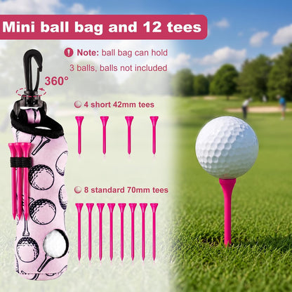 18 Pcs Golf Accessories for Women – Includes Golf Ball Bag with Hook, Brush, Towel, Divot Tool, Stroke Counter, Pink Golf Tees & Distance Card – Pink Golf Kit for Female Golfers
