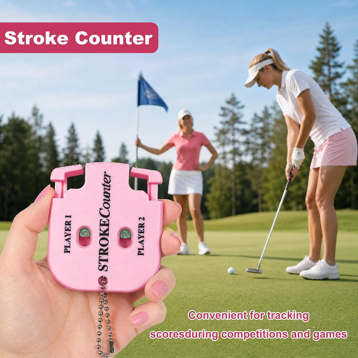 18 Pcs Golf Accessories for Women – Includes Golf Ball Bag with Hook, Brush, Towel, Divot Tool, Stroke Counter, Pink Golf Tees & Distance Card – Pink Golf Kit for Female Golfers