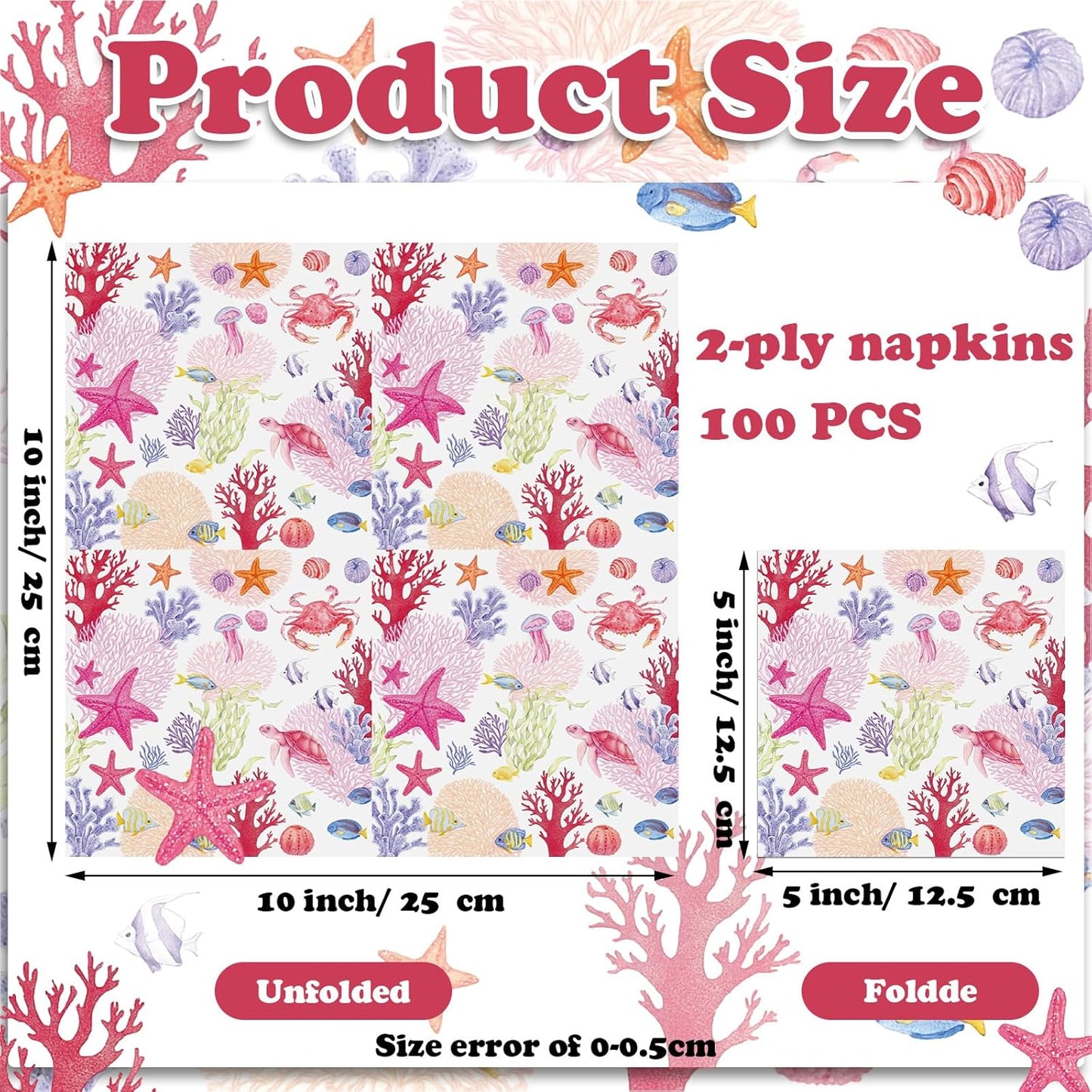 Crtiin 100 Pcs Decoupage Napkins Nautical Cocktail Napkins Disposable Coastal Beverage Paper Decorative Beach Hand Towels for Summer Wedding Luncheon Dinner Party (Pink Coastal)