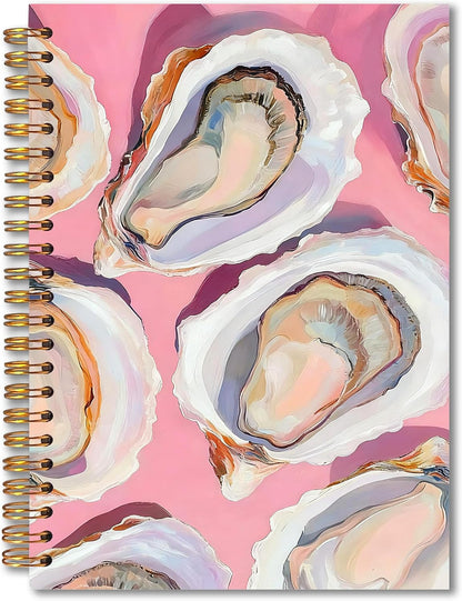 Pink Coastal Beach Oyster Shell Spiral Notebook 5.5x8.3, Pastel Ocean Beach Journal for Women, Oyster Gifts, Nautical Beachy Notebook for Note Taking