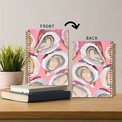 Pink Coastal Beach Oyster Shell Spiral Notebook 5.5x8.3, Pastel Ocean Beach Journal for Women, Oyster Gifts, Nautical Beachy Notebook for Note Taking