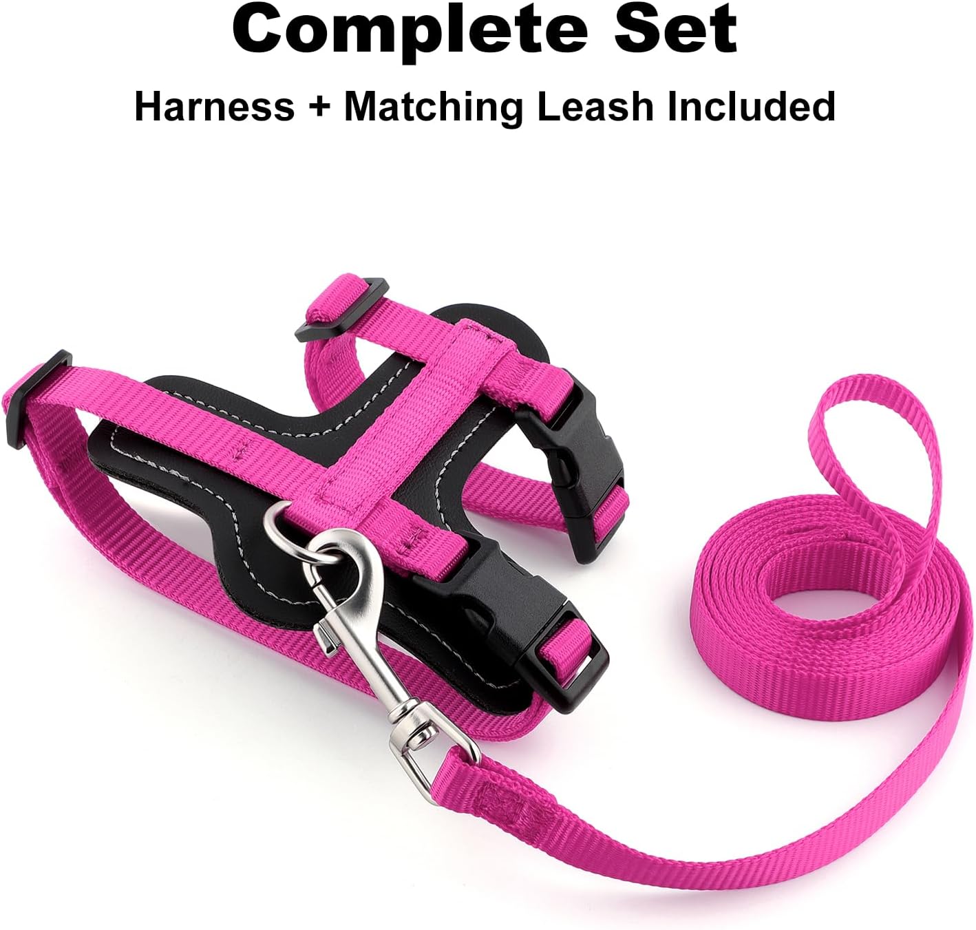 Plutus Pet Adjustable Cat Harness and Leash Set, Quick Release, Escape Proof Nylon Vest with Leather Trim for Kitten, Small Medium Large Cats, Hot Pink