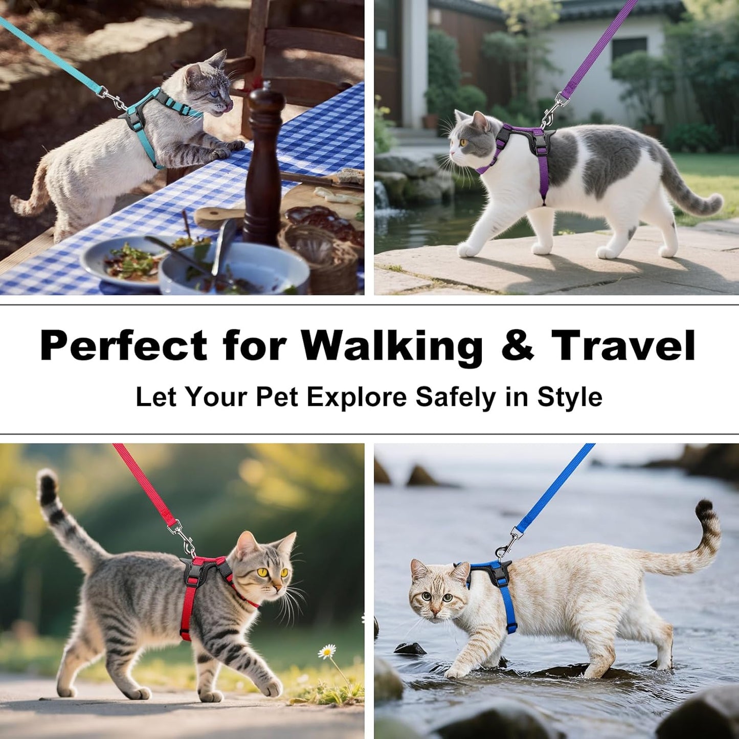 Plutus Pet Adjustable Cat Harness and Leash Set, Quick Release, Escape Proof Nylon Vest with Leather Trim for Kitten, Small Medium Large Cats, Hot Pink