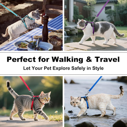 Plutus Pet Adjustable Cat Harness and Leash Set, Quick Release, Escape Proof Nylon Vest with Leather Trim for Kitten, Small Medium Large Cats, Hot Pink