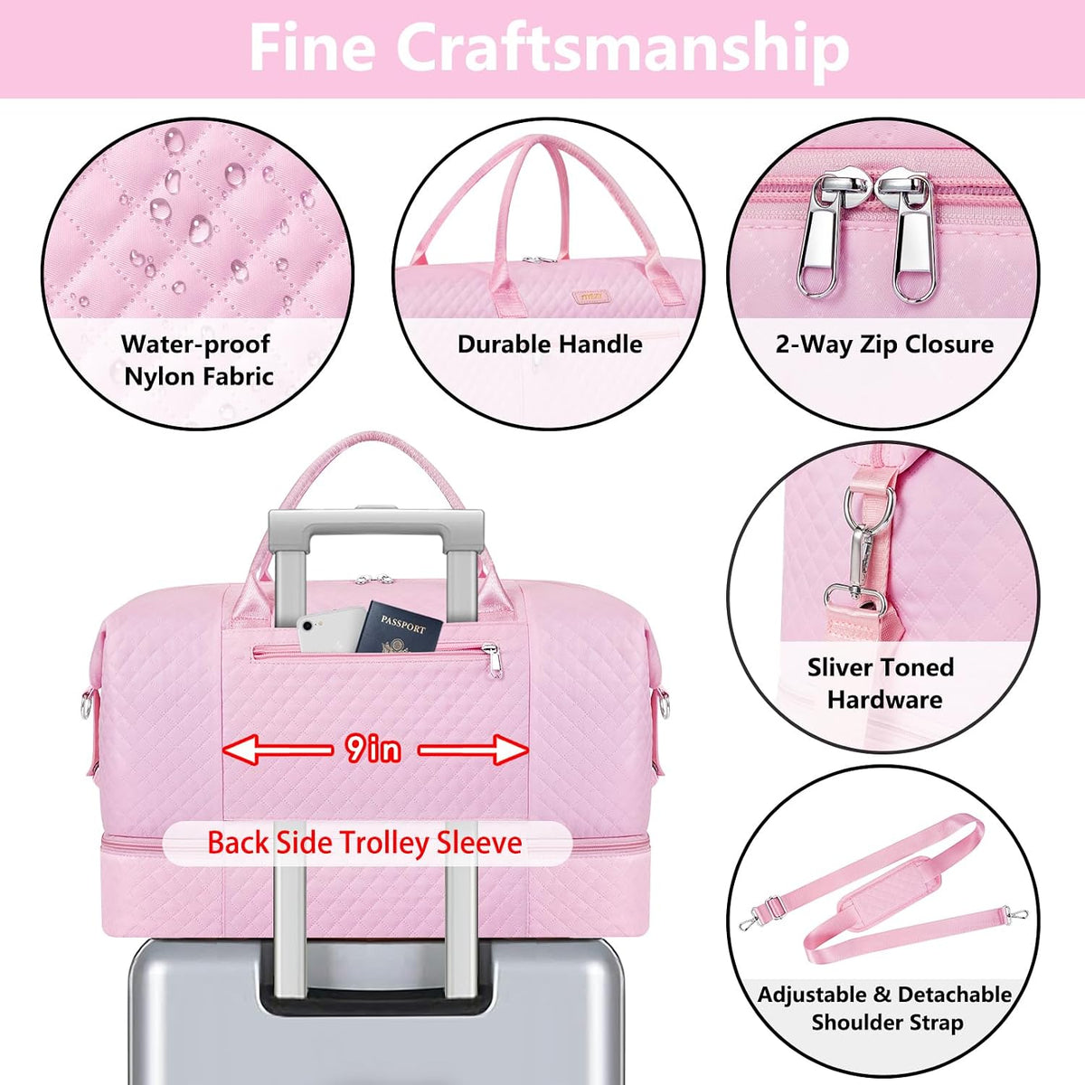Weekender Bag for Women 21.5" Travel Duffel Large Carry On Bag 3PCS