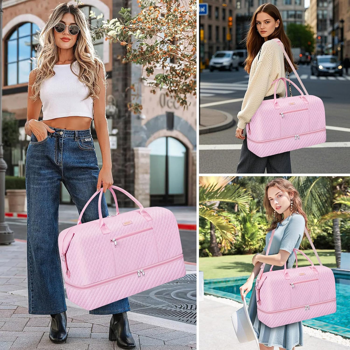 Weekender Bag for Women 21.5" Travel Duffel Large Carry On Bag 3PCS