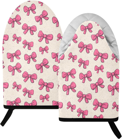 Cartoon Pink Bows 2pcs Oven Mitts Heat Resistant Kitchen Gloves Great Gift for Cooking Baking