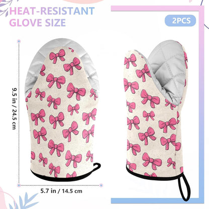 Cartoon Pink Bows 2pcs Oven Mitts Heat Resistant Kitchen Gloves Great Gift for Cooking Baking