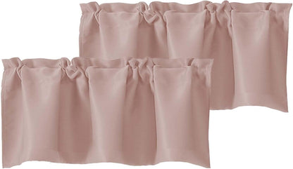 Blush Pink Valances for Window, Room Darkening Short Curtains for Kitchen Bedroom Living Room, Rod Pocket Top Small Window Treatment Valance RV Bunk Panels, 40Wx14L, 2 Pieces