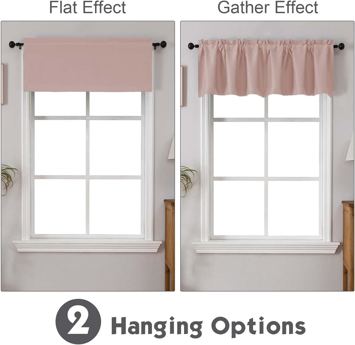 Blush Pink Valances for Window, Room Darkening Short Curtains for Kitchen Bedroom Living Room, Rod Pocket Top Small Window Treatment Valance RV Bunk Panels, 40Wx14L, 2 Pieces
