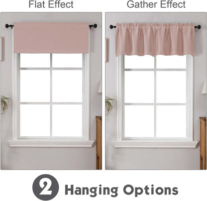 Blush Pink Valances for Window, Room Darkening Short Curtains for Kitchen Bedroom Living Room, Rod Pocket Top Small Window Treatment Valance RV Bunk Panels, 40Wx14L, 2 Pieces