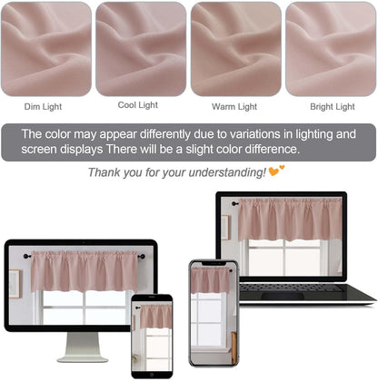 Blush Pink Valances for Window, Room Darkening Short Curtains for Kitchen Bedroom Living Room, Rod Pocket Top Small Window Treatment Valance RV Bunk Panels, 40Wx14L, 2 Pieces