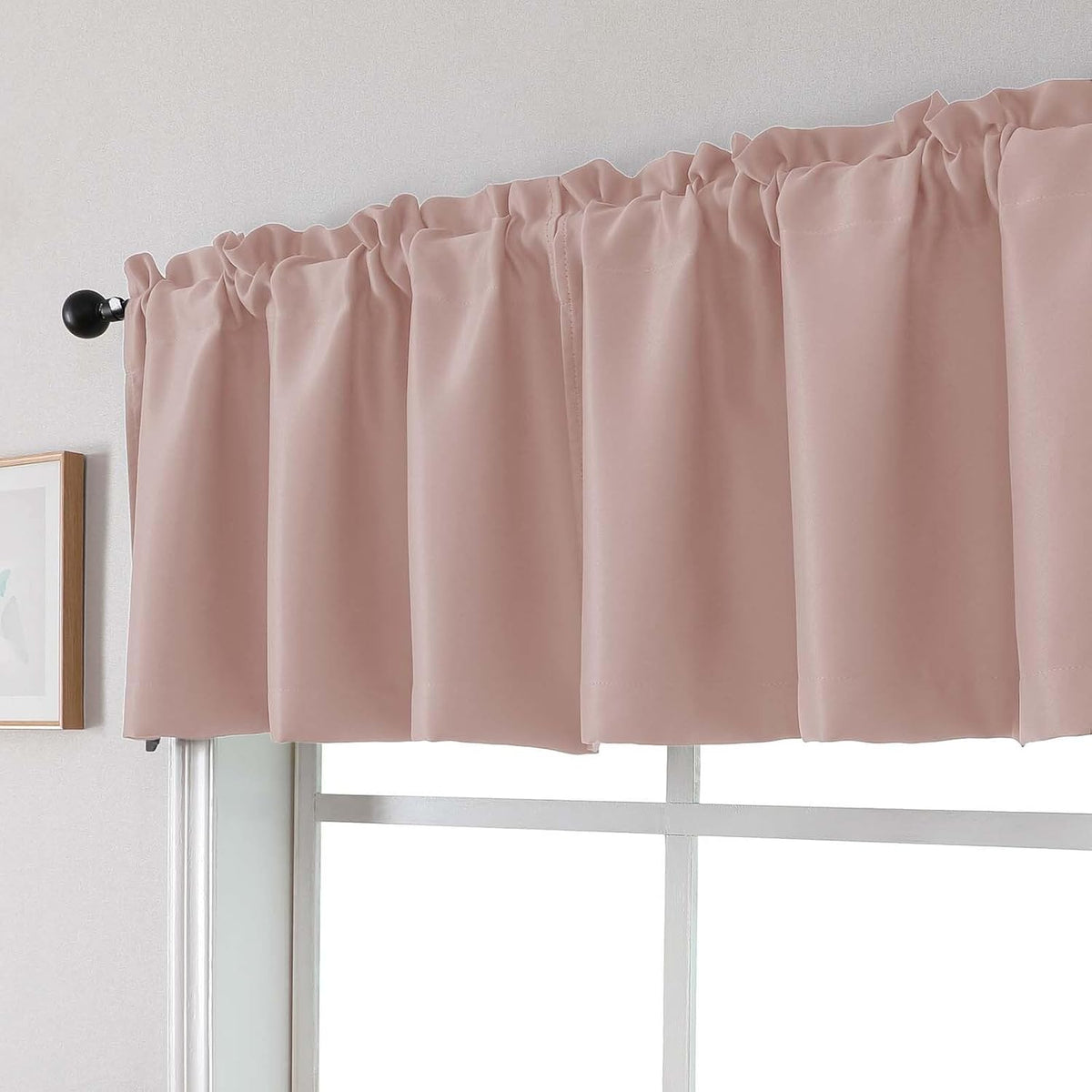 Blush Pink Valances for Window, Room Darkening Short Curtains for Kitchen Bedroom Living Room, Rod Pocket Top Small Window Treatment Valance RV Bunk Panels, 40Wx14L, 2 Pieces