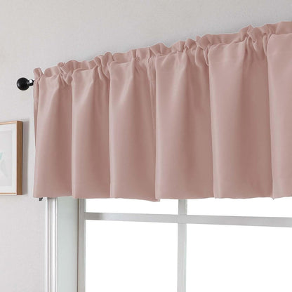 Blush Pink Valances for Window, Room Darkening Short Curtains for Kitchen Bedroom Living Room, Rod Pocket Top Small Window Treatment Valance RV Bunk Panels, 40Wx14L, 2 Pieces
