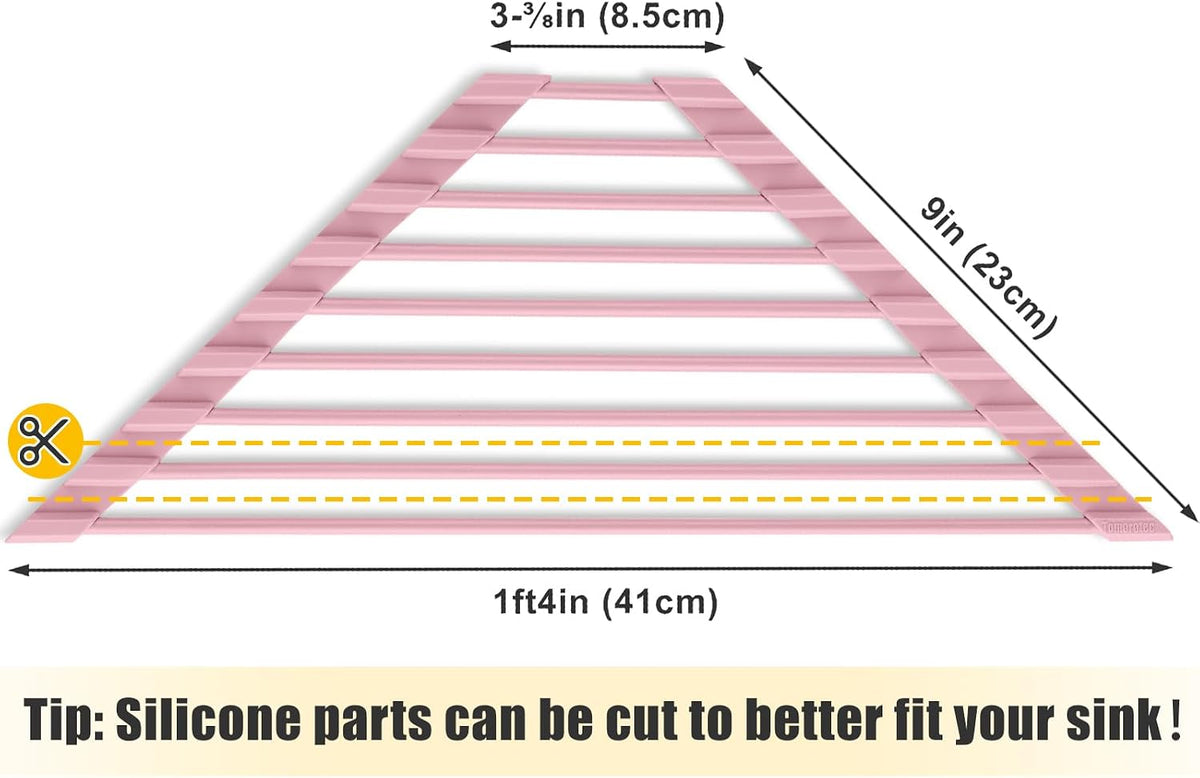 Triangle Roll Up Dish Drying Rack with Silicone Coating, Pink