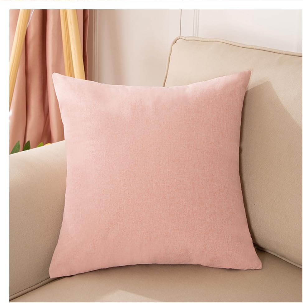 2pcs Linen Cotton Blend Pillowcases - Breathable & Textured Standard Size (16x16 inches) Solid Color Pillow Covers for All Seasons.(Light Peach Pink)