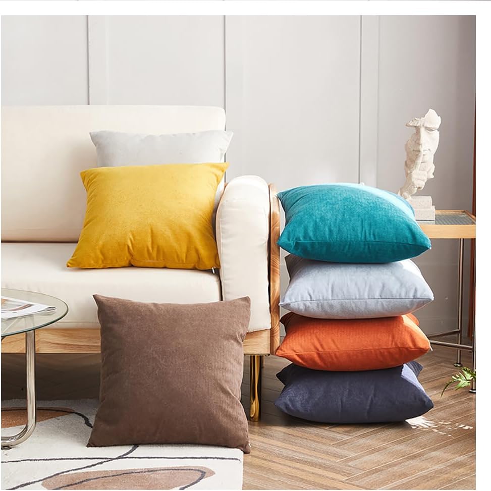 2pcs Linen Cotton Blend Pillowcases - Breathable & Textured Standard Size (16x16 inches) Solid Color Pillow Covers for All Seasons.(Light Peach Pink)