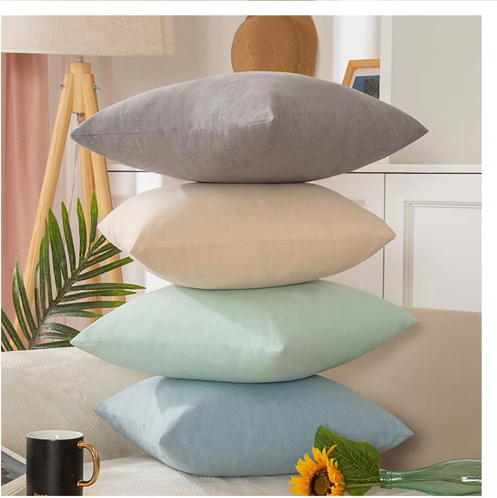 2pcs Linen Cotton Blend Pillowcases - Breathable & Textured Standard Size (16x16 inches) Solid Color Pillow Covers for All Seasons.(Light Peach Pink)